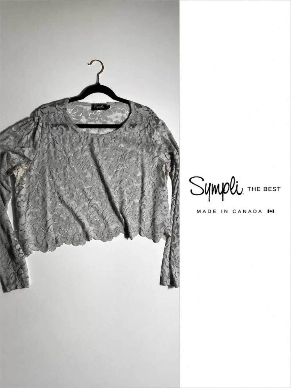 Sympli Silver Grey Floral Lace Top | Made in Canada | Size 16